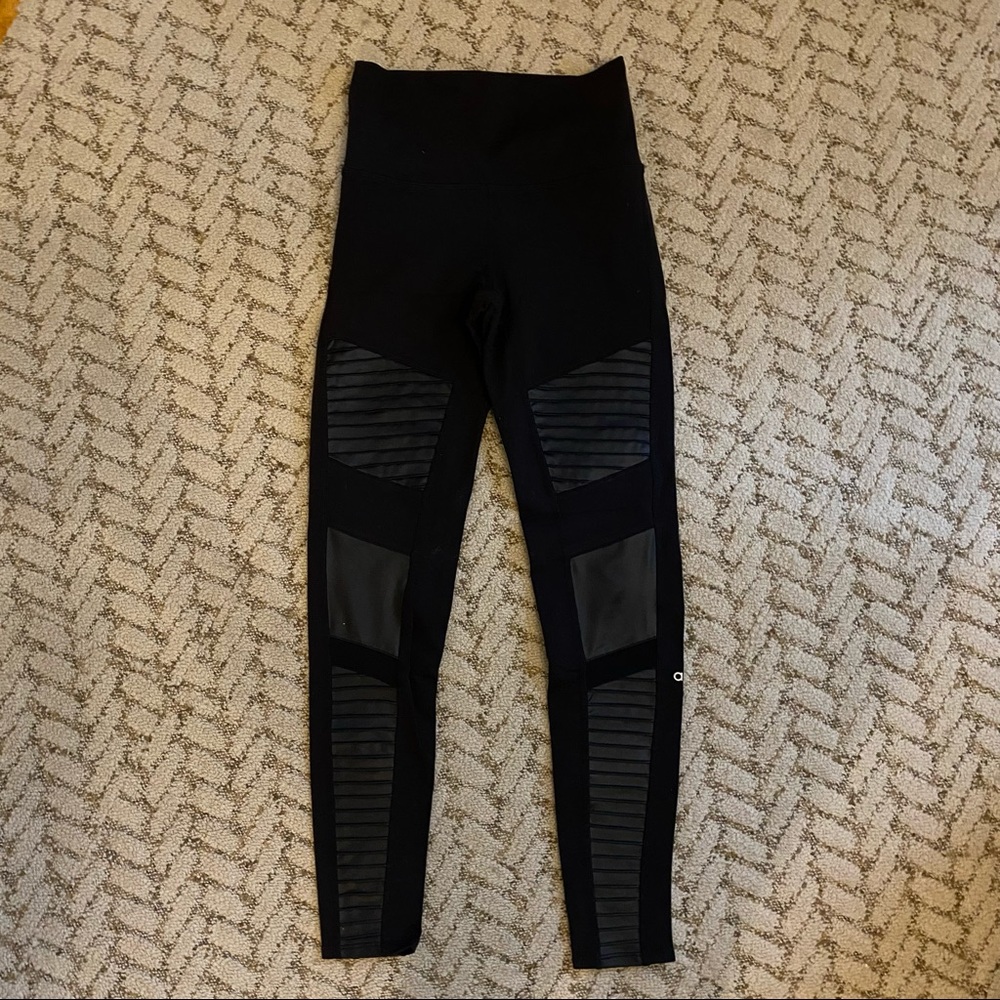 All Yoga Moto Faux Leather and mesh panel legging